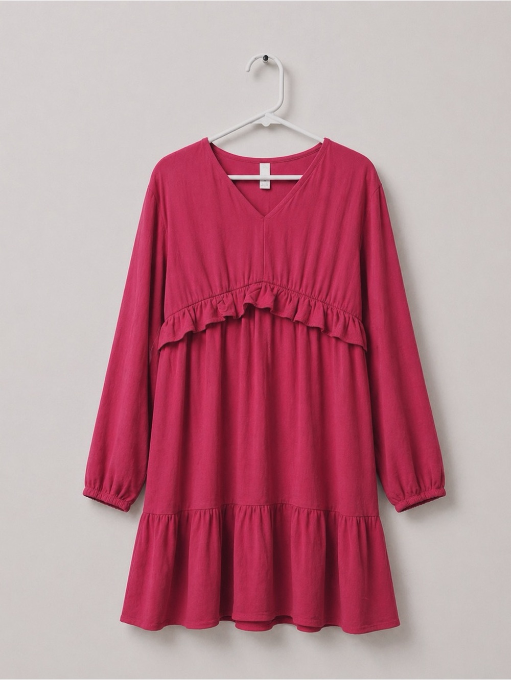 Long Sleeve Ruffle Empire-Waist Dress - Berry Pink